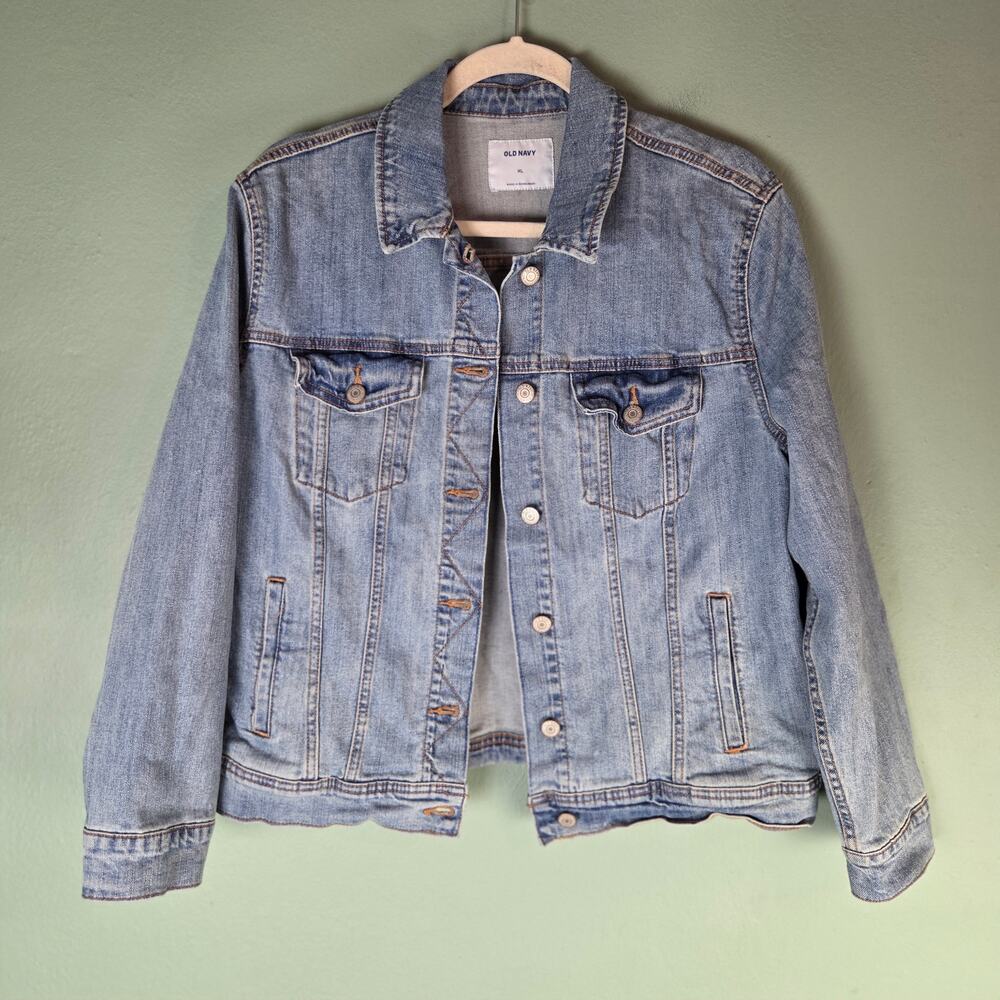 Old Navy Denim Jacket Womens XL Blue Medium Wash Classic Trucker Stretch 390802